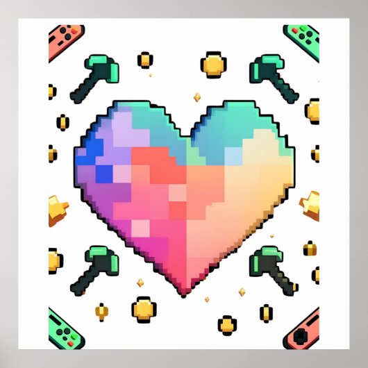 Poster T-shirt Coeur Pixel - Amour Rétro, Vibes Modernes (Devant)