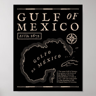 Poster T-shirt col en V carte historique du golfe du Mexi