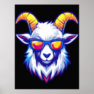 Poster T-shirt Cool Goat avec Lunettes de Soleil – Drôle