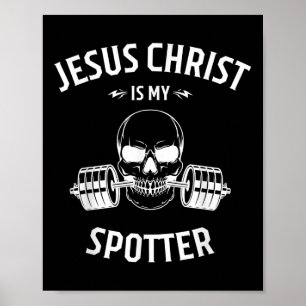 Poster T-shirt de gym crâne drôle Jésus est mon spotter W