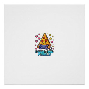 Poster T-Shirt de joueur rétro Pizza et Pixels — 8 bits