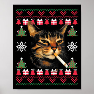 Poster T-shirt de Noël drôle de chat qui fume pour