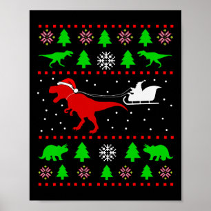 Poster T-shirt de Noël laid à dinosaures pour adultes et 