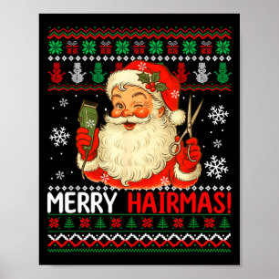 Poster T-shirt de Noël Merry Hairmas Santa Coiffeur
