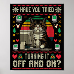 Poster T-shirt de Noël moche Tech Suprts Cat Ingénieur In