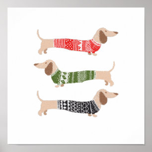 Poster T-shirt de Noël pour chiots teckel pour s'amuser p