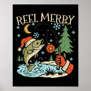 Poster T-shirt de pêche drôle de Noël Reel Merry Hook B F