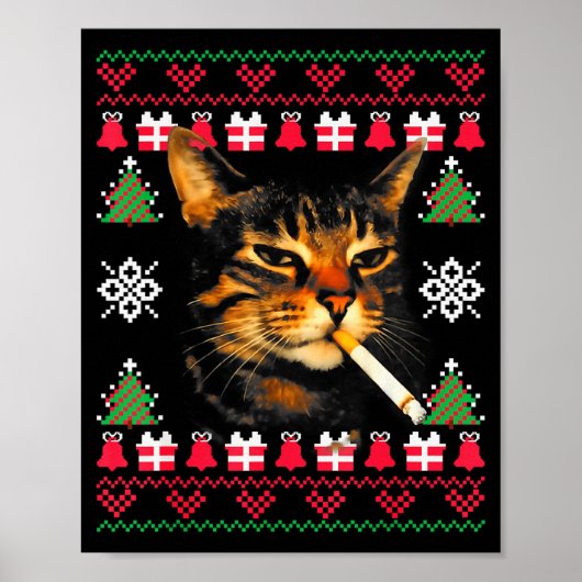 Poster T-shirt drôle de chat qui fume pour Noël (Devant)