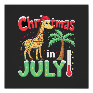 Poster T-shirt drôle de Noël en juillet Santa Girafe Palm