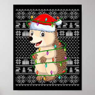 Poster T-shirt drôle de Noël Hérisson Lumières Santa Noël