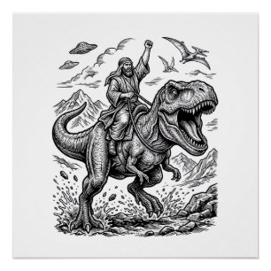 Poster T-shirt graphique à motif de cavalier dinosaure gr