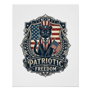 Poster T-shirt graphique vectoriel de chat noir patriotiq