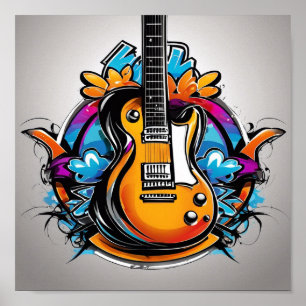 Poster T-shirt guitare psychédélique