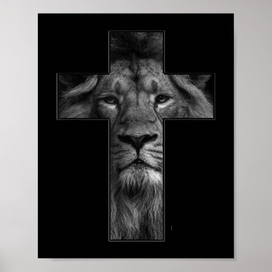 Poster T-shirt Jésus Croix Avec Visage Lion, Foi En Dieu (Devant)