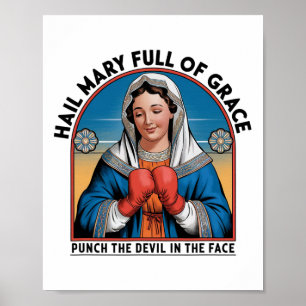 Poster T-Shirt Mary Religieuse Boxe Drôle Punch Chrétien