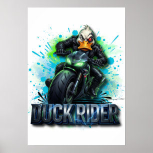 Poster T-Shirt Motocyclette Canard Cyber Duck Rider 3D