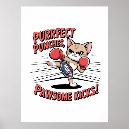Poster T-shirt Muay Thai Boxing Cute Anime Cat (Devant)