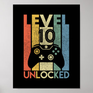 Poster T-shirt Niveau 10 Débloqué Drôle de Joueur de Vidé