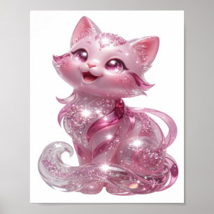Poster T-shirt personnalisé CHAT PAILLETTE ROSE argenté a