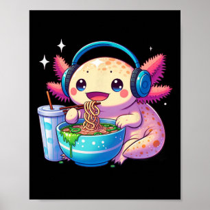Poster T-shirt pour enfants Anime Kawaii Axolotl mangeant