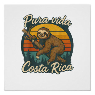 Poster T-Shirt Pura Vida Costa Rica Paresseux Coucher de