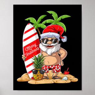 Poster T Shirt Santa Surf Hawaïen Noël Été Su