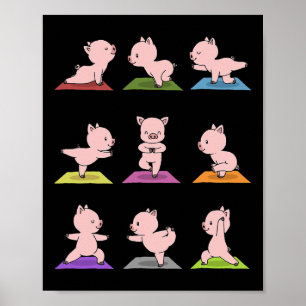 Poster T-shirt sport de yoga de cochon drôle avec des por