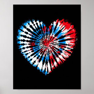 Poster T-shirt tie-dye cœur du 4 juillet drapeau américai