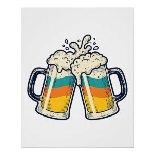 Poster T-shirt vectoriel de mug à bière arc-en-ciel vinta