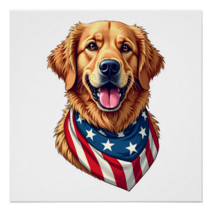 Poster T-shirt vintage Star Spangled Golden Retriever 4