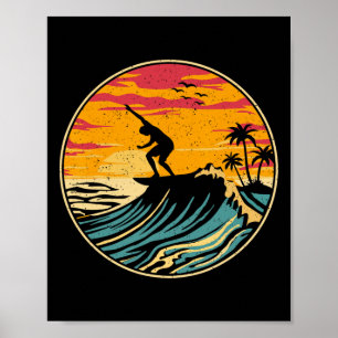 Poster T-shirts de surf de plage vintage surfeur rétro