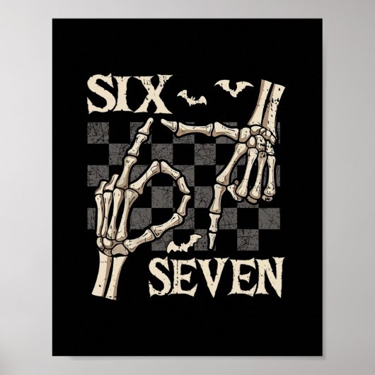 Poster T-shirts drôles 67 Meme squelette main 6 7 Hallowe (Devant)