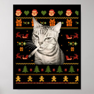 Poster T-shirts drôles de chat qui fume pour Noël