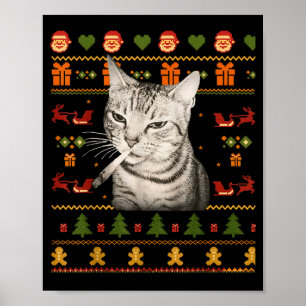 Poster T-shirts drôles de chat qui fume pour Noël