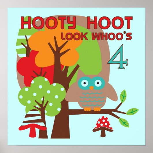 Poster T-shirts et cadeaux Owl 4th Birthday (Devant)