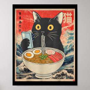 Poster T-shirts graphiques drôles de ramen de chat japona