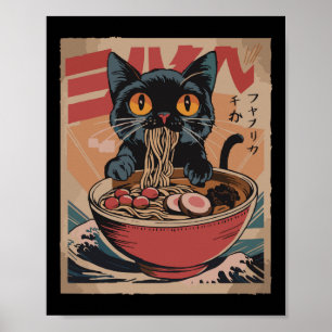 Poster T-shirts graphiques drôles japonais Ramen chat mig