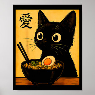 Poster T-shirts graphiques drôles japonais Ramen de chat