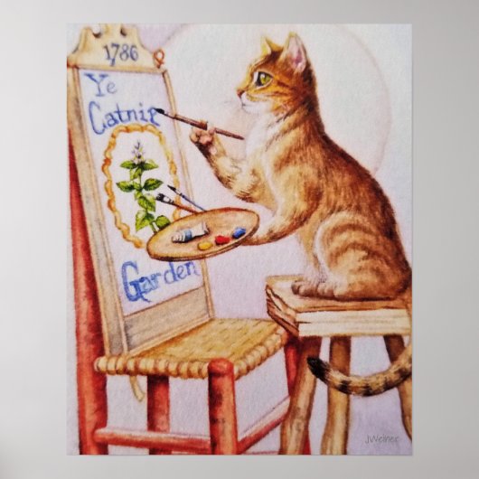 Poster Tabby Artiste Brown Peinture Chat Aquarelle 16x20 (Devant)