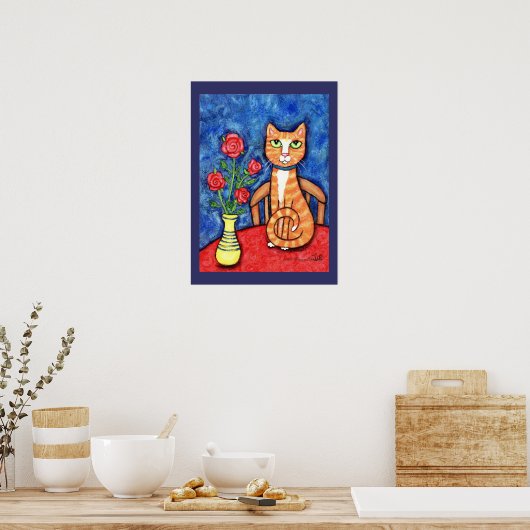 Poster Tabby Cat Avec Art Rose (Cuisine)