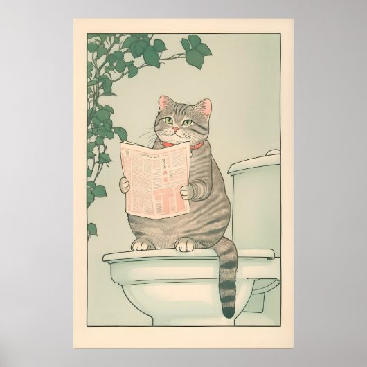 Poster Tabby Cat Bathroom Print Funny Japanese Ukiyo-e (Devant)
