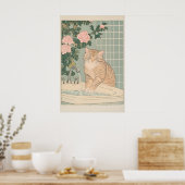Poster Tabby Cat Bathroom Print Ukiyo-e Japanese Wall Art (Cuisine)