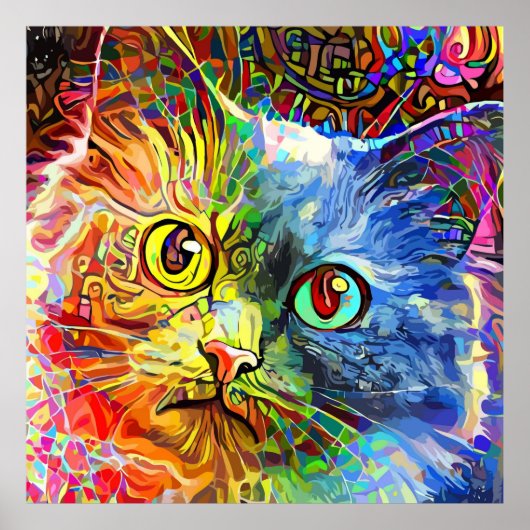 Poster Tabby Cat coloré tendance (Devant)