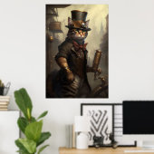 Poster Tabby Cat dans un Steampunk Outfit AI Généré (Bureau à domicile)