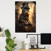 Poster Tabby Cat dans un Steampunk Outfit AI Généré (Bureau à domicile)