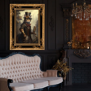 Poster Tabby Cat dans un Steampunk Outfit AI Généré