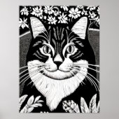 Poster Tabby Cat entouré de fleurs (Devant)