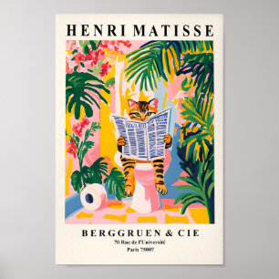 Poster Tabby Cat Sur Toilettes, Amusante Peinture Murale 