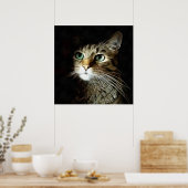 Poster Tabby Chat Aux Yeux Verts Isolé Sur Noir (Cuisine)
