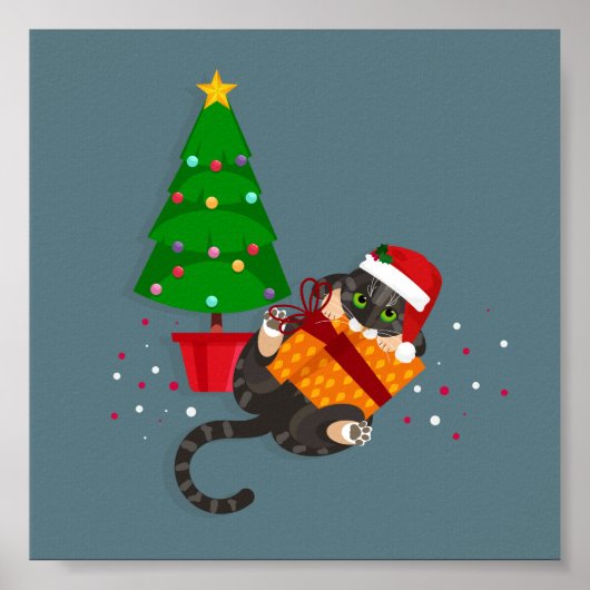 Poster Tabby Chat géométrique jouant avec le cadeau de no (Devant)